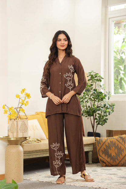 Brown Muslin Co-Ord Set