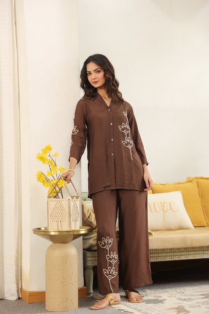 Brown Muslin Co-Ord Set