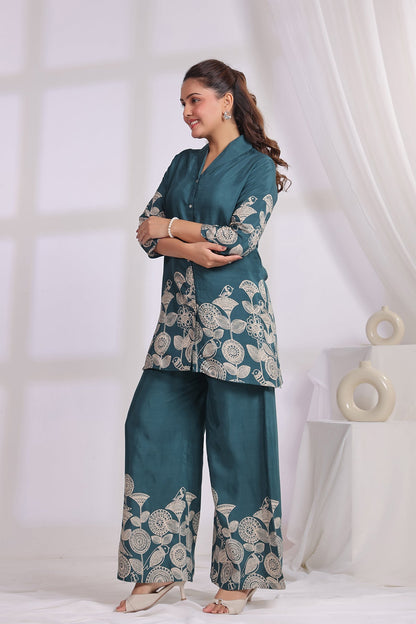 Green Russian Silk Co-Ord Set