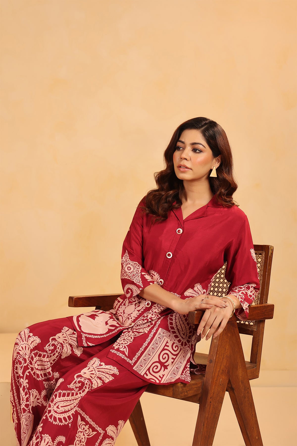 Maroon Russian Sil Floral Print Co-Ord Set