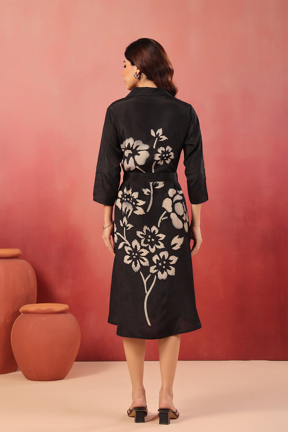 Black Russian Silk Midi Dress