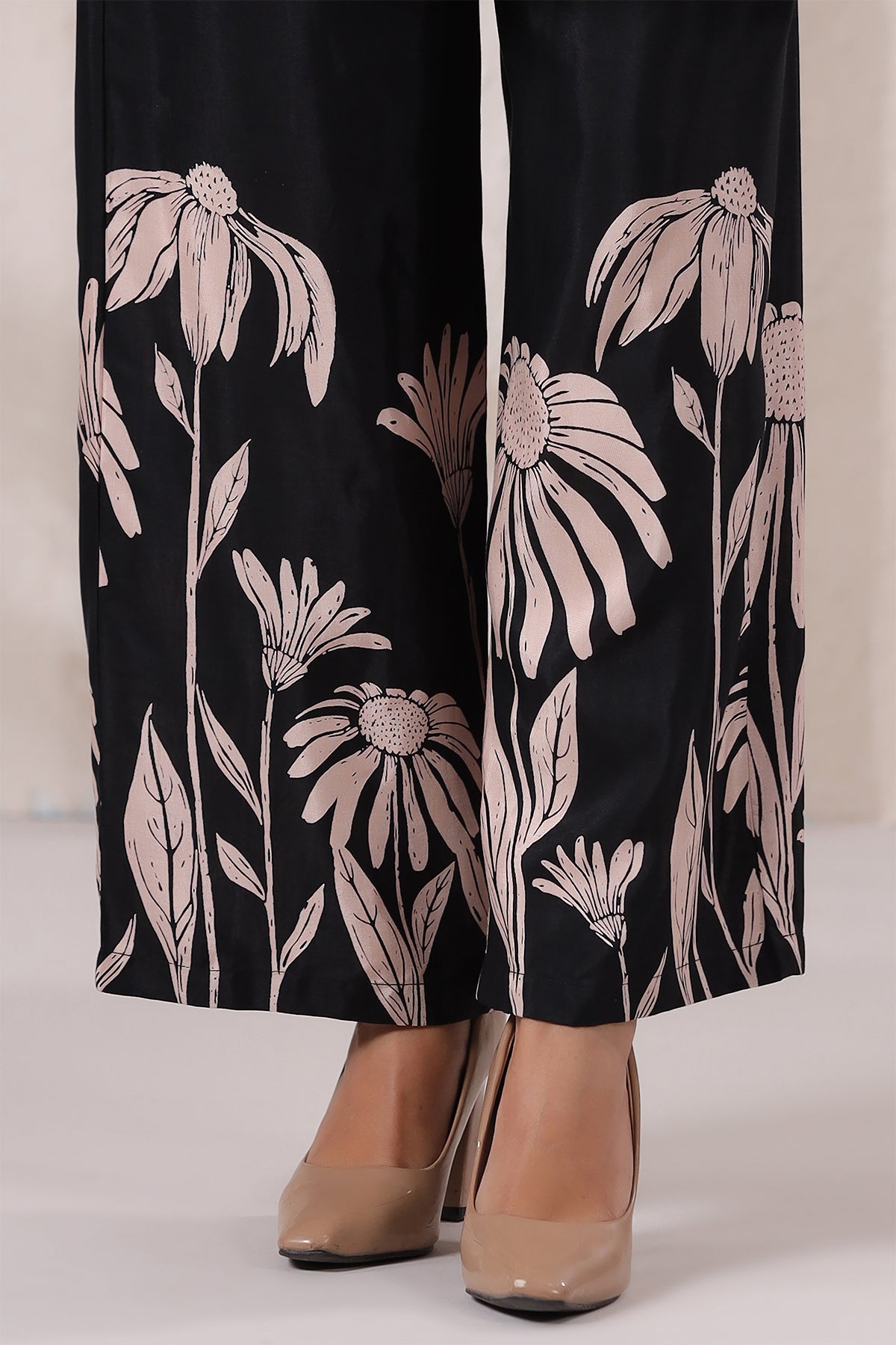 Black Floral Russian Silk Co-Ord Set