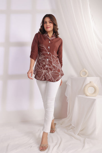 Brown Russian Silk Short Top