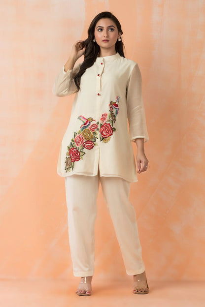 Embroidered Mul Chanderi Co-ord Set