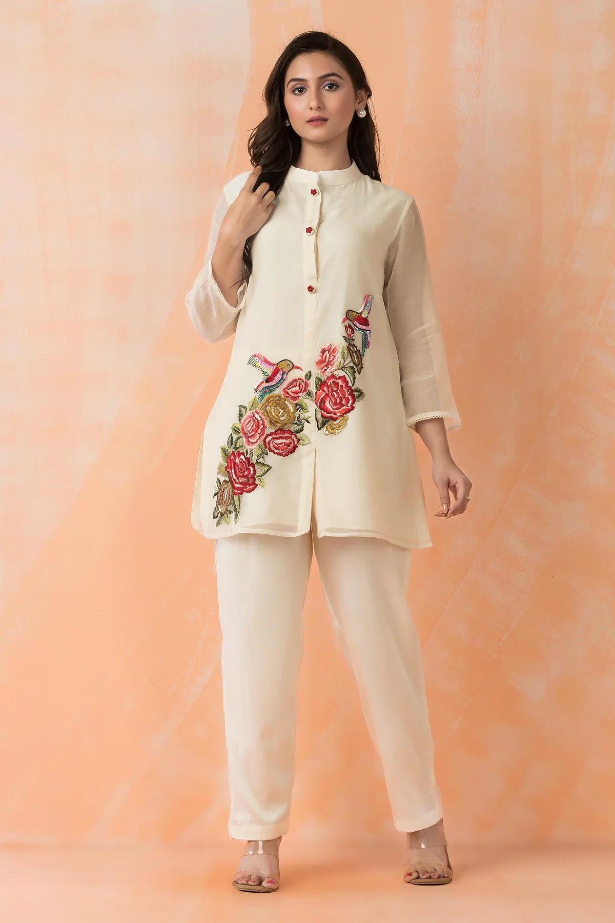 Embroidered Mul Chanderi Co-ord Set