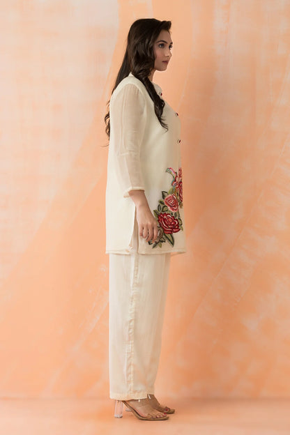 Embroidered Mul Chanderi Co-ord Set