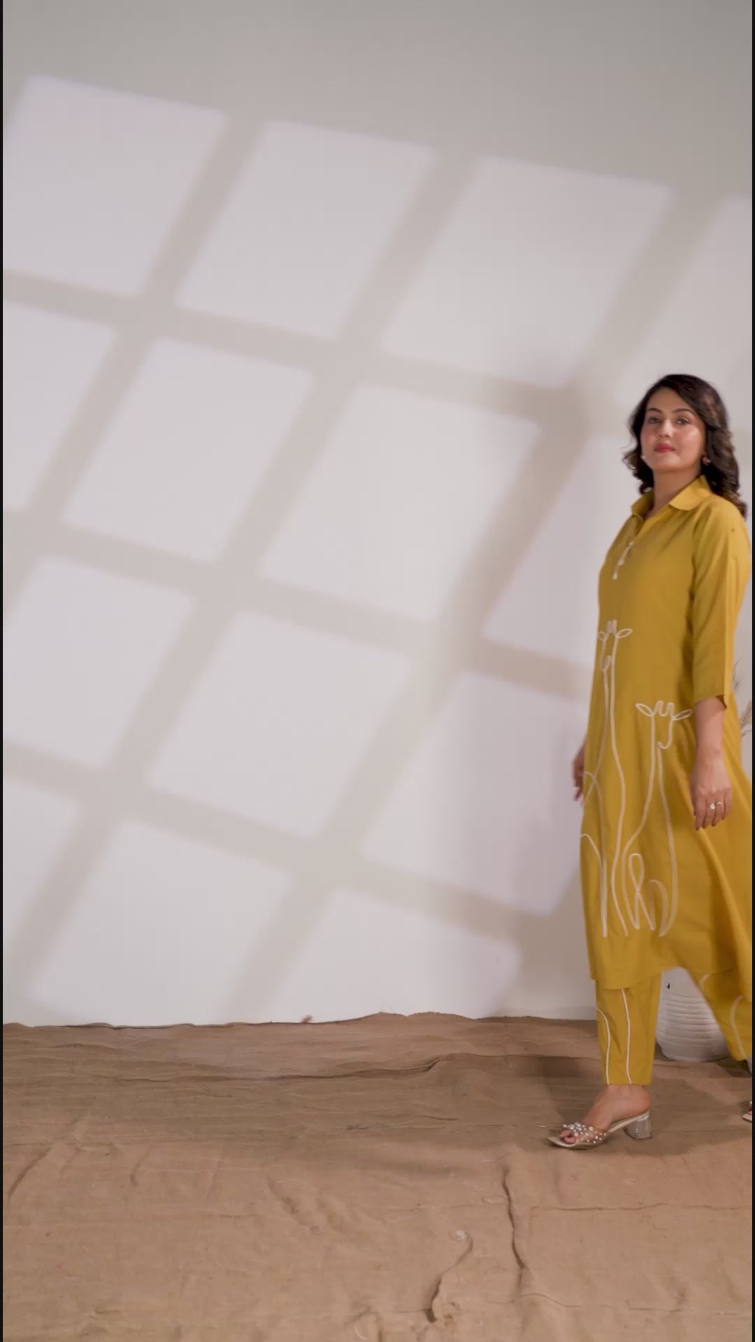 Yellow Printed Russian Silk Co-Ord Set for Women