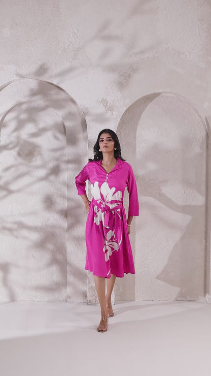 Pink Russian Silk Midi Dress