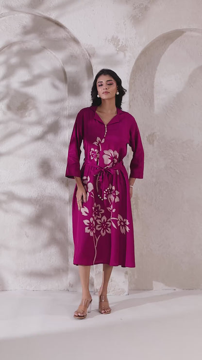 Magenta Russian Silk Midi Dress