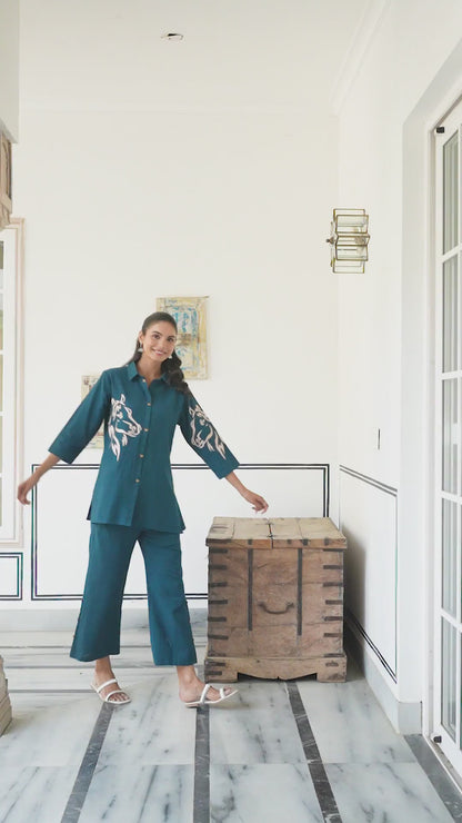 Blue Cotton Flex Co-Ord Set