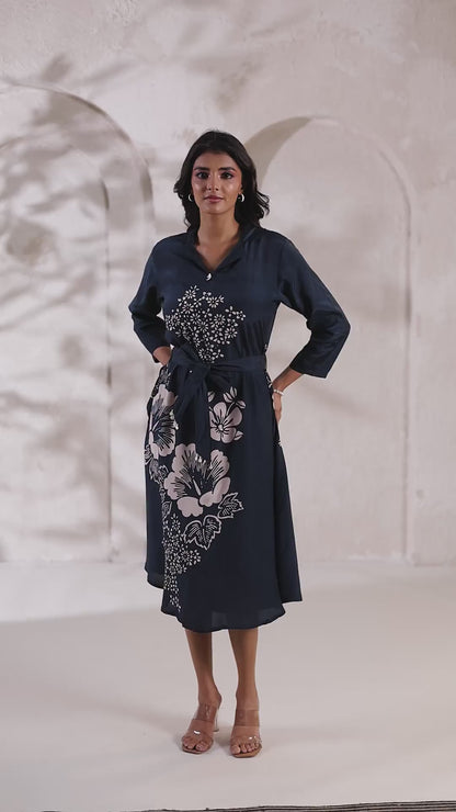 Grey Russian Silk Midi Dress