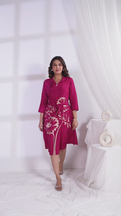 Magenta Russian Silk Midi Dress