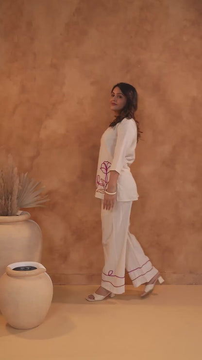 Natural Red Floral Cotton Flex Co Ord Set