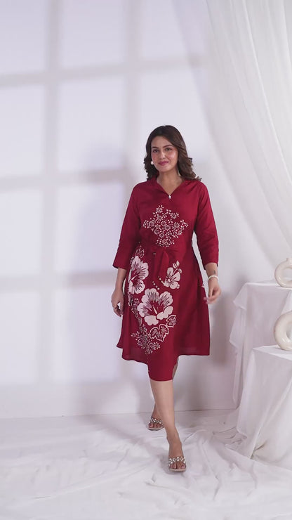 Wine Russian Silk Midi Dress