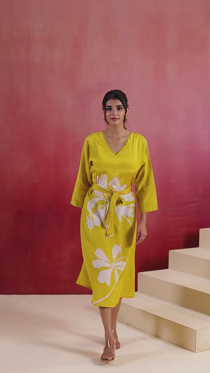 Yellow Russian Silk Midi Dress