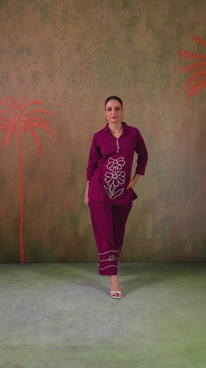 Wine Cotton Flex Co-Ord Set