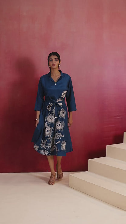 Blue Russian Silk Midi Dress