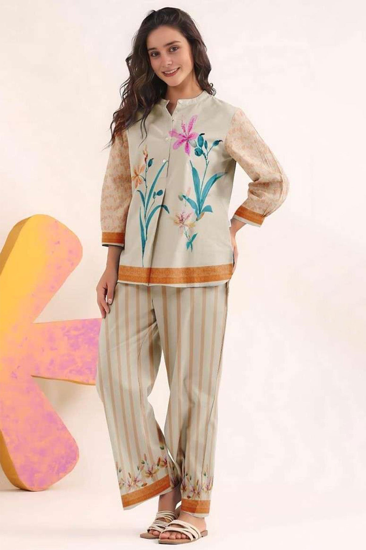 Rayon Handprint Co-Ord Set for Women